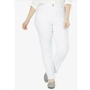 30W WOMAN WITHIN Elastic Back Waist White Jeans 100% Cotton Denim Casual Pants